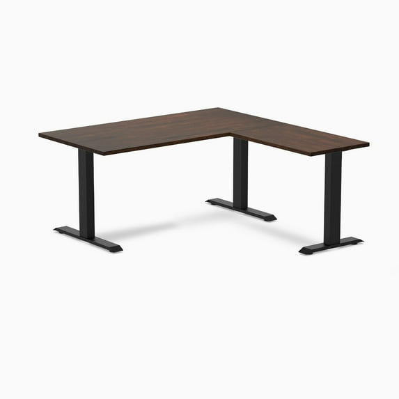 Desky Zero Rubberwood L-Shape Office Desk - Dark Walnut / 60 X 30 X 62 X 20 Inches / Matte Black