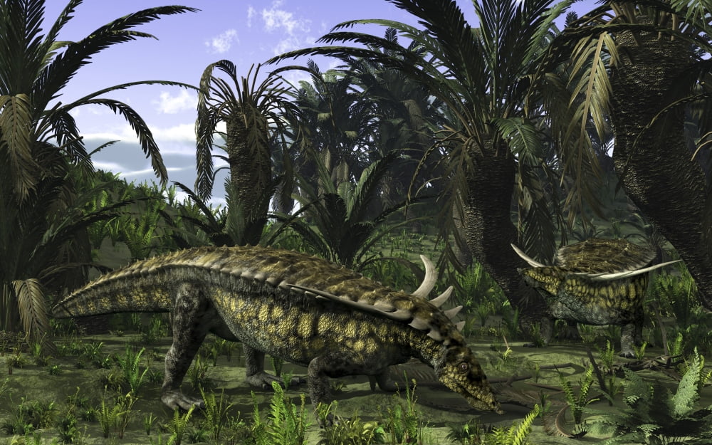 Desmatosuchus search for edible roots in a prehistoric landscape Canvas Art - Walter MyersStocktrek Images (36 x 23)