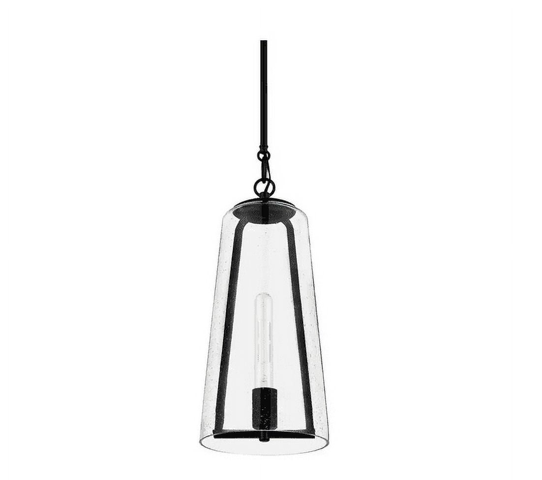 Desmond 60-Watt 1-Light Black Pendant with Smoke Seedy Glass Shade