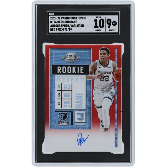 Desmond Bane Memphis Grizzlies Autographed 2020-21 Panini Contenders Optic Red Prizm #126 #71/99 SGC Authenticated 9/10 Rookie Card - Fanatics Authentic Certified