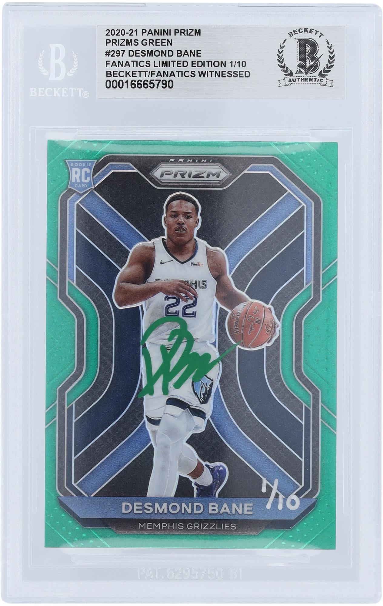 Desmond Bane Memphis Grizzlies Autographed 2020-21 Panini Prizm Green Prizm #297 #/10 Beckett Fanatics Witnessed Authenticated Rookie Card - Fanatics Authentic Certified