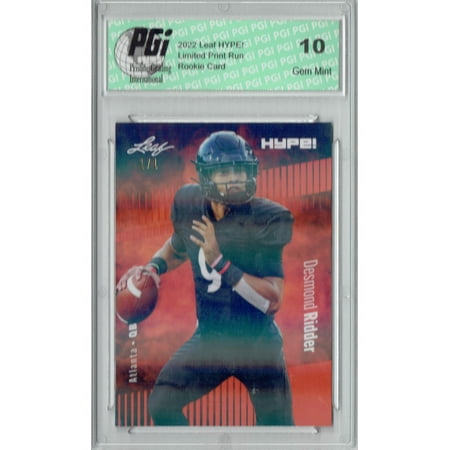 Desmond Ridder Rookie Card Atlanta PGI 10 Gem Mint Football Trading Card 2022 Leaf Hype #82 Orange Shimmer #1/1