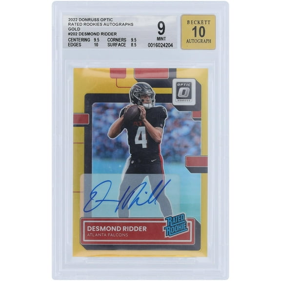 Desmond Ridder Atlanta Falcons Autographed 2022 Panini Donruss Optic Gold Prizm #202 #1/10 BGS Authenticated 9/10 Rookie Card - 9.5,9.5,10,8.5 Subgrades - Fanatics Authentic Certified