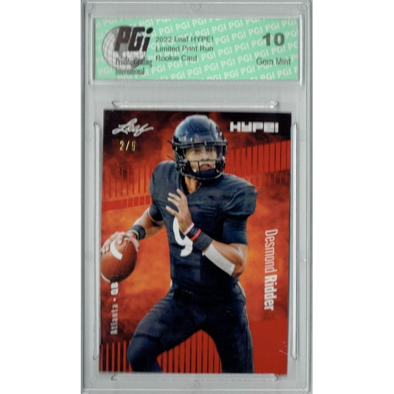 Desmond Ridder Rookie Card Atlanta PGI 10 Gem Mint Football Trading Card 2022 Leaf HYPE! #82 Red SP, 5 Made