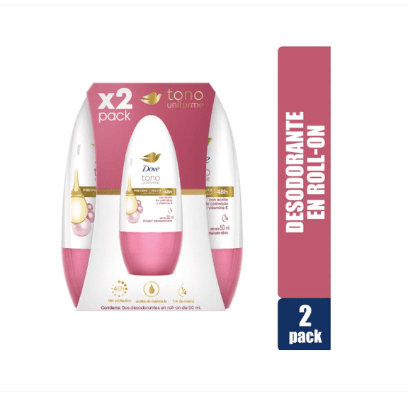 Desodorante Dove Tono Uniforme Clendula Y Vitamina E Roll On 2 Pack - 50ml