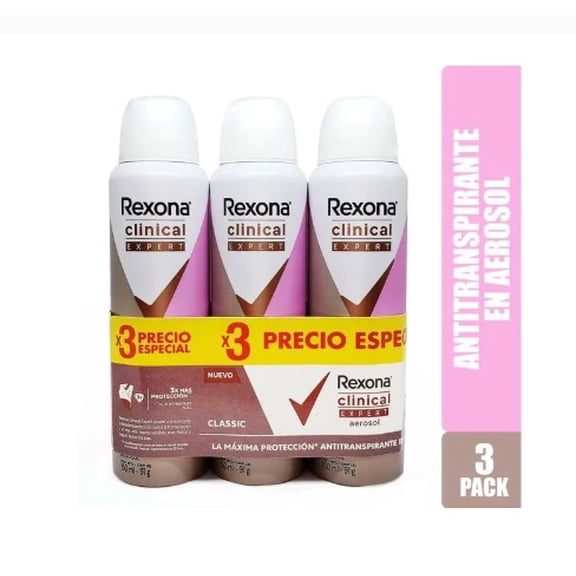 Desodorante Rexona Clinical Dama Expert Classic Aerosol 3 Pack - 150 ml