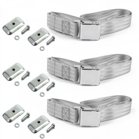 Desoto 1946-1961 Airplane 2 Point Gray & Grey Lap Bench Seat Belt Kit with Bracketry - 3 Belts