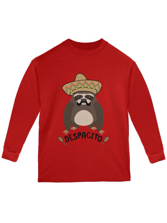 Despacito Means Slowly Funny Sloth Pun Youth Long Sleeve T Shirt Red YXL