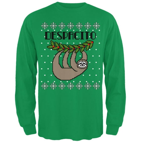 Despacito Means Slowly Sloth Funny Ugly Christmas Sweater Mens Long Sleeve T Shirt Irish Green X-LG