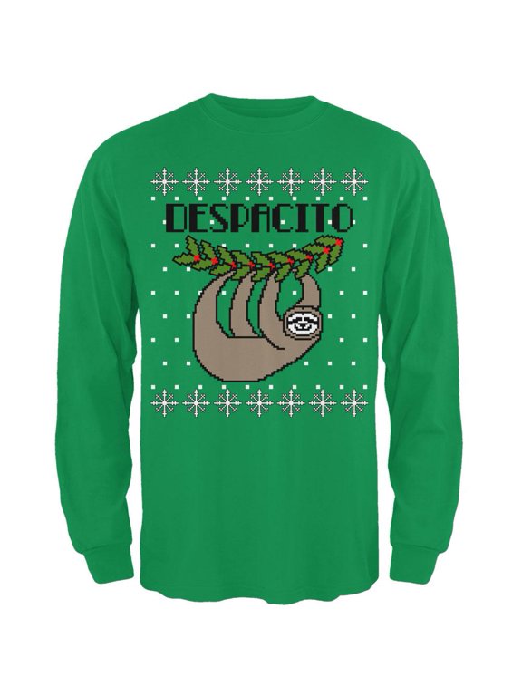 Despacito Means Slowly Sloth Funny Ugly Christmas Sweater Mens Long Sleeve T Shirt Irish Green X-LG