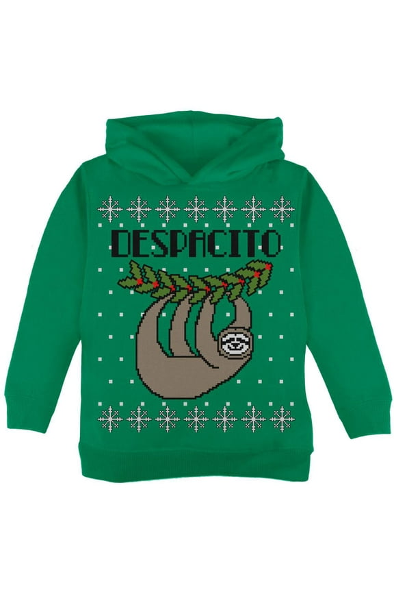 Despacito Means Slowly Sloth Funny Ugly Christmas Sweater Toddler Hoodie Green 2T