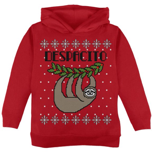 Despacito Means Slowly Sloth Funny Ugly Christmas Sweater Toddler Hoodie Red 2T
