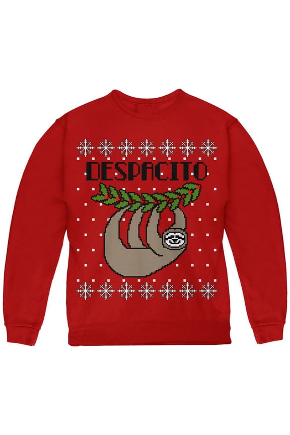 Despacito Means Slowly Sloth Funny Ugly Christmas Sweater Youth Sweatshirt Red YXL