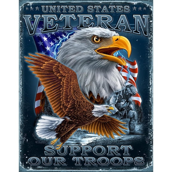 Desperate Enterprises US Veterans Tin Sign - Nostalgic Vintage Metal Wall Decor - Made in USA