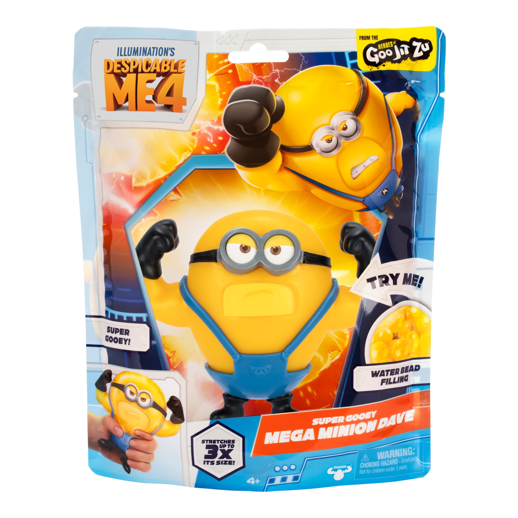 Despicable Me 4 Heroes of Goo Jit Zu Figure Super Stretchy Mega Minion Dave 4.31 inch Tall, Ages 4+