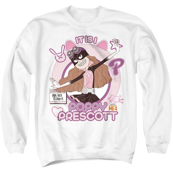 Despicable Me 4 Poppy Prescott Doodle Unisex Adult Crewneck Sweatshirt, White, 4X-Large