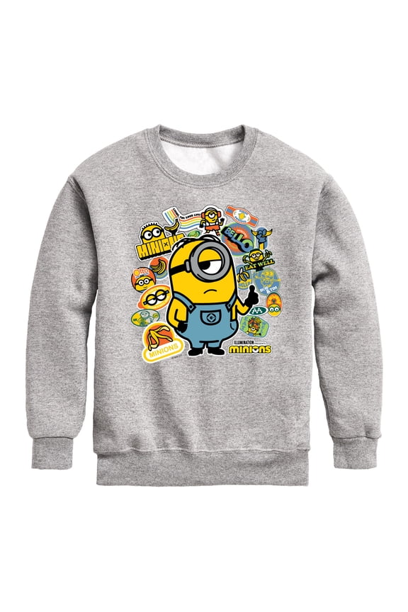 Minions - Minion & Banana Stickers Graphic Long Sleeve Fleece Sweatshirt