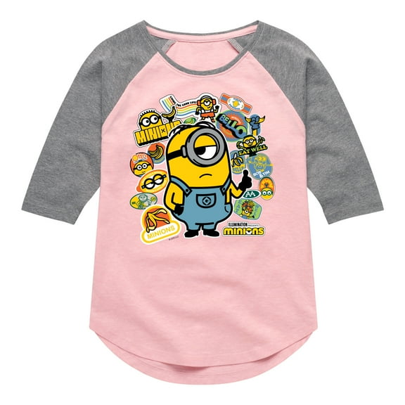 Despicable Me Minions - Banana Stickers - Toddler & Youth Girls Raglan Graphic T-Shirt