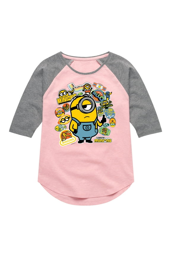 Minions - Banana Stickers - Toddler & Youth Girls Raglan Graphic T-Shirt