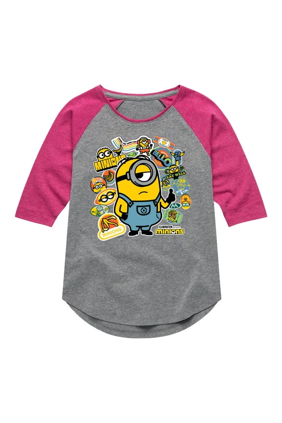 Minions - Banana Stickers - Toddler & Youth Girls Raglan Graphic T-Shirt