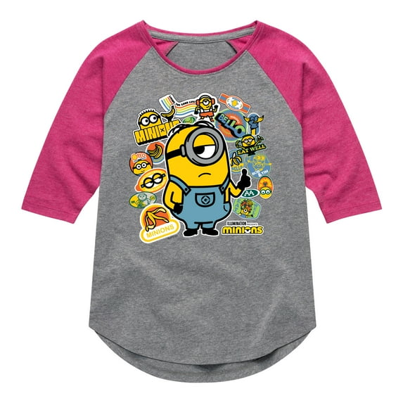 Despicable Me Minions - Banana Stickers - Toddler & Youth Girls Raglan Graphic T-Shirt
