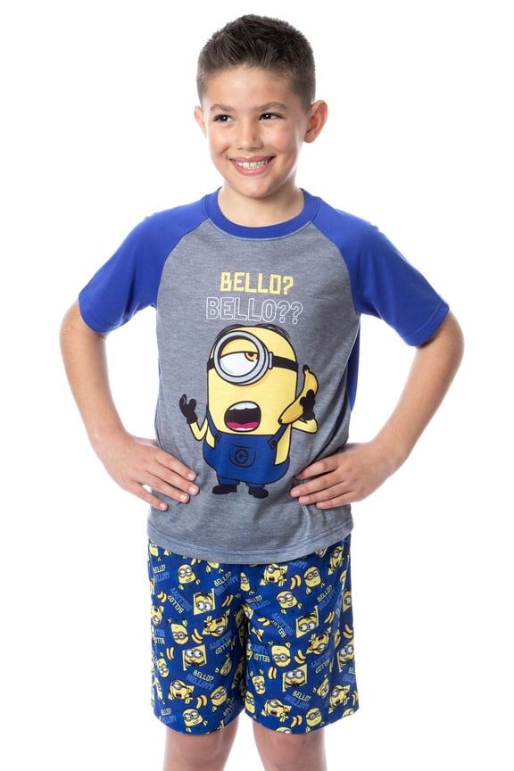 Despicable Me Minions Boys' Bello? 2 Piece Raglan Pajama Set Short Sleeve Shirt and Shorts Sleepwear Loungewear