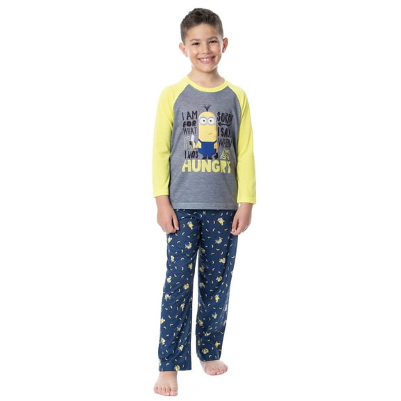 Despicable Me Boys' Minions Sorry I Was Hungry 2 Piece Long Sleeve Raglan Sleep Shirt Pajama Pant Set