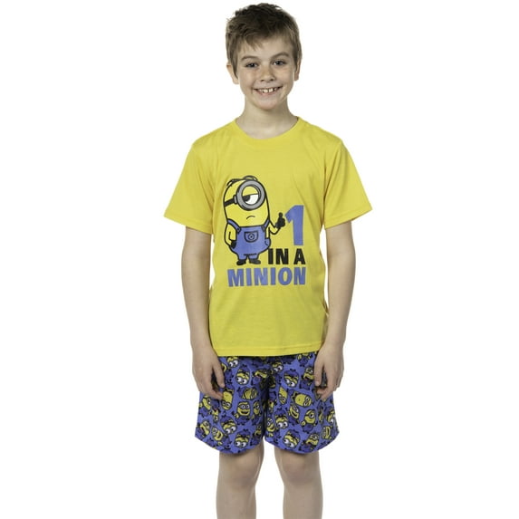 Despicable Me Minions Boys' 1 In A Minion 2 Piece Pajama Set Short Sleeve Shirt and Shorts Sleepwear Loungewear
