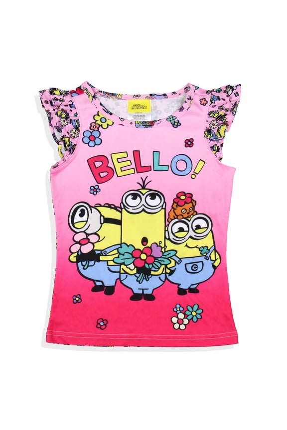 Despicable Me Minions Toddler Girls' Flower Bello! 2 Piece Pajama Set Short Sleeve Sleep Shirt and Shorts Loungewear