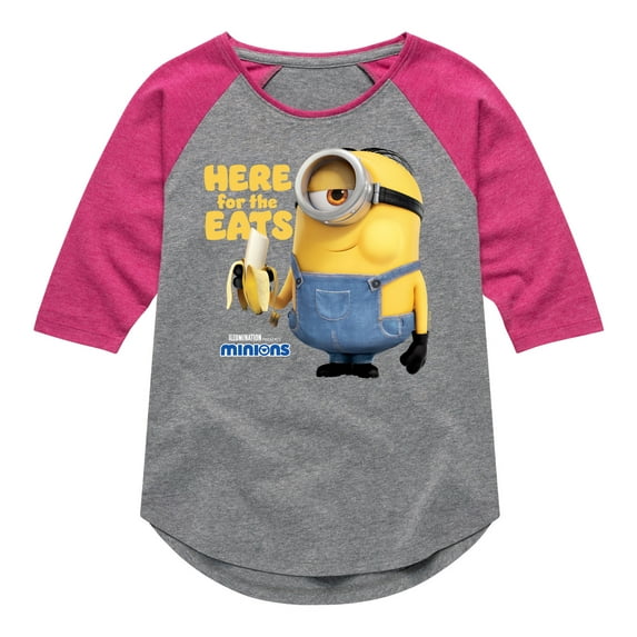 Despicable Me Minions - Only Here For The Eats - Toddler & Youth Girls Raglan Graphic T-Shirt