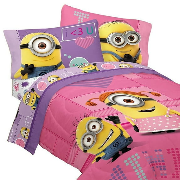Despicable Me Minions Bedding and Curtain Set Pink Way 2 Cute Comforter Sheet Set and Drapes