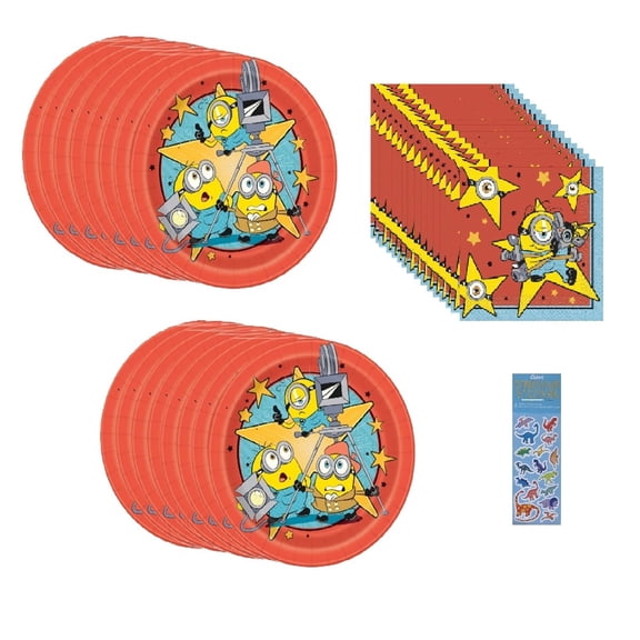 Despicable Me Minions Birthday Party Supplies Bundle includes 16 Large Lunch Plates, 16 Napkins