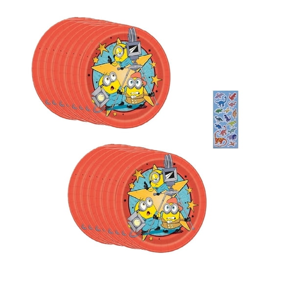 Despicable Me Minions Birthday Party Supplies Bundle includes 16 Paper Lunch Large Plates 9"