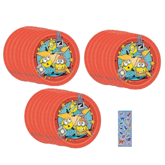Despicable Me Minions Birthday Party Supplies Bundle includes 24 Paper Lunch Large Plates 9"
