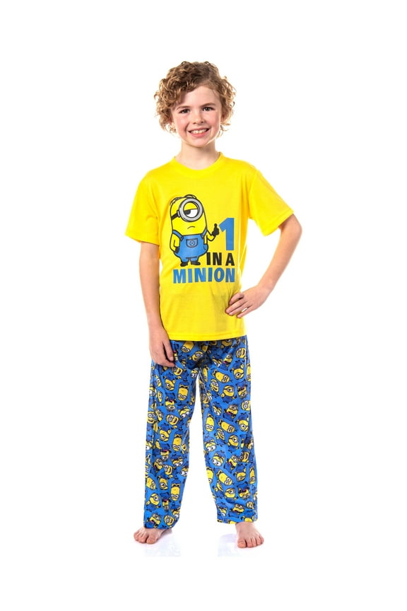 Despicable Me Minions Boys' 1 In A Minion Short Sleeve Sleep Shirt Pant 2 Piece Pajama Set Sleepwear Loungewear