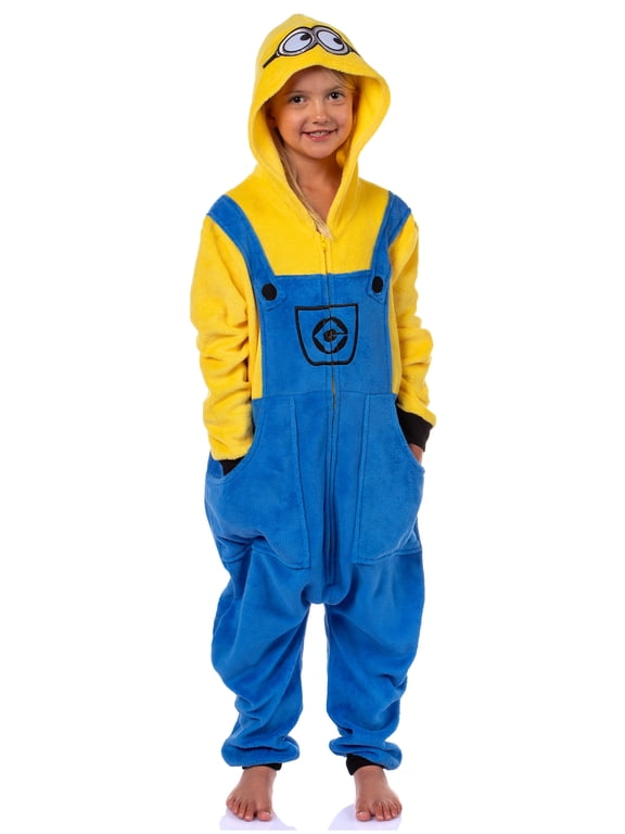 Despicable Me Minions Union Suit Kids Bob Hooded Footless One Piece Pajama