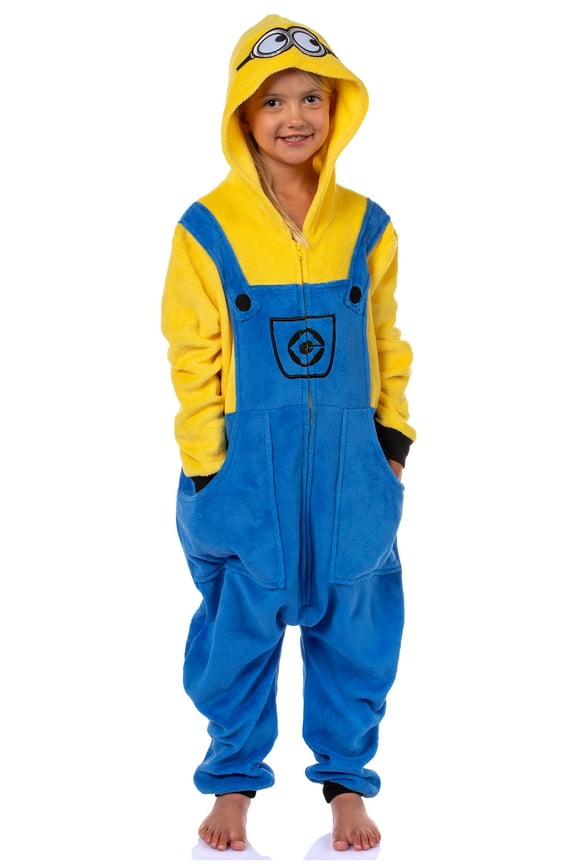 Despicable Me Minions Boys Bob The Minion 1 Piece Fleece Union Suit Footless Hooded Pajama Sleepwear
