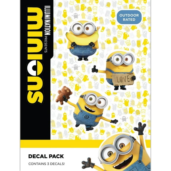 Despicable Me Minions Decals - Set of 3 Bob Stickers for Car Water Bottle Bike Helmet Laptop Skateboard - Outdoor Rated Water Resistant Vinyl Decals