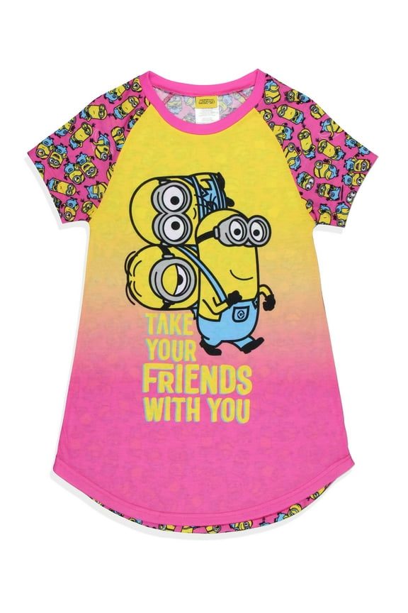 Despicable Me Minions Girls' Nightgown Take Your Friends With You Short-Sleeve Sleep Dress Pajama