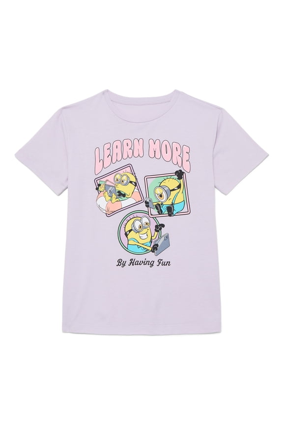 Minions Girls Graphic Tee with Short Sleeves, Sizes 4-18