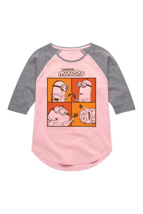 Minions - Minions Grid - Toddler & Youth Girls Raglan Graphic T-Shirt