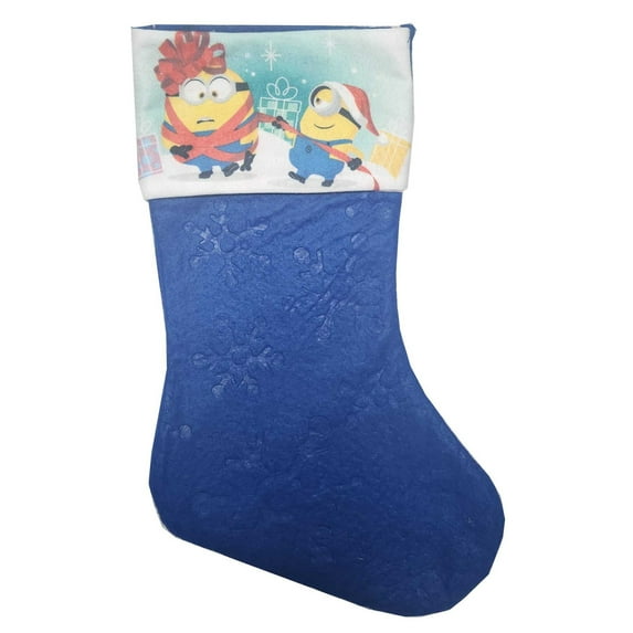 Despicable Me Minions Kids Blue Felt Embossed Christmas Stocking 15.5 inch Long