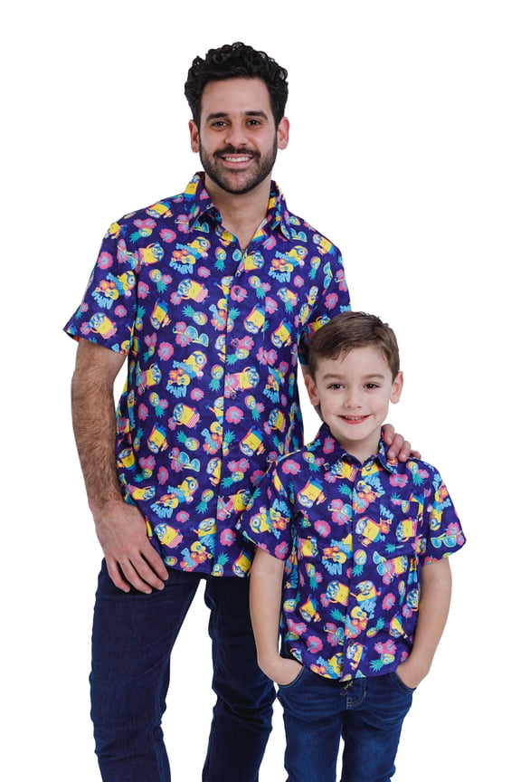 Minions Mens Hawaiian Button Down Dress Shirt Adult