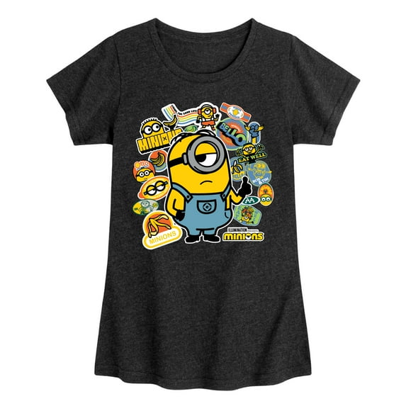 Despicable Me Minions - Minion & Banana Stickers - Toddler & Youth Girls Short Sleeve Graphic T-Shirt