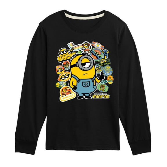 Despicable Me Minions - Minion & Banana Stickers - Toddler & Youth Long Sleeve Graphic T-Shirt