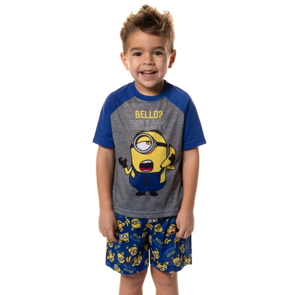 Despicable Me Minions Toddler Boys' Bello? 2 Piece Raglan Pajama Set Short Sleeve Shirt and Shorts Sleepwear Loungewear