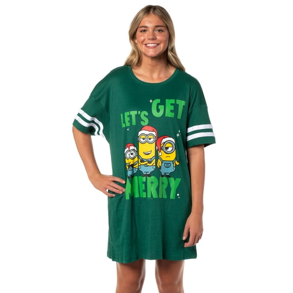 Despicable Me Minions Women's Christmas Let's Get Merry Nightgown Pajama Shirt Dress For Adults