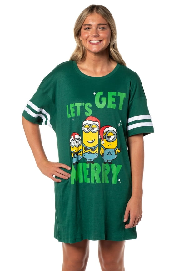 Despicable Me Minions Women's Christmas Let's Get Merry Nightgown Pajama Shirt Dress For Adults