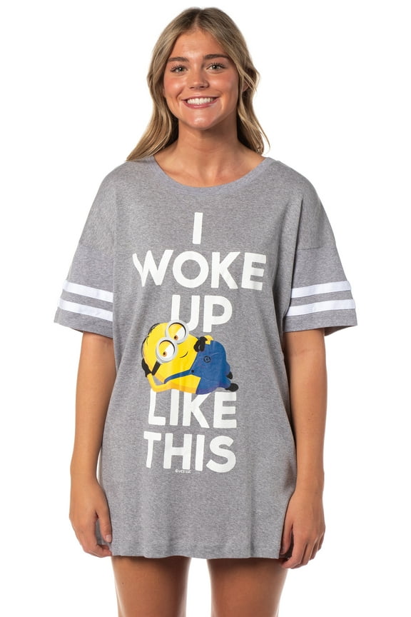 Despicable Me Minions Women's I Woke Up Like This Nightgown Pajama Shirt Dress For Adults
