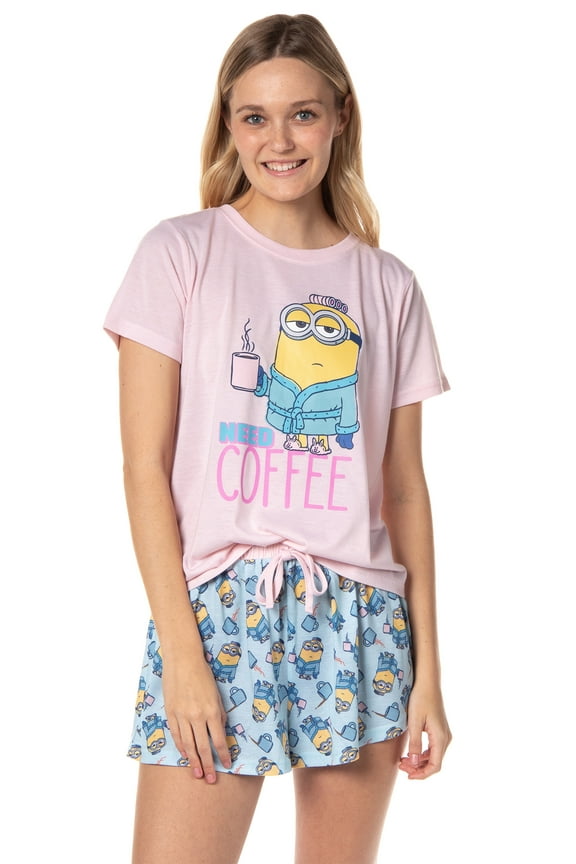 Despicable Me Minions Womens' Need Coffee Character Sleep Pajama Set Shorts